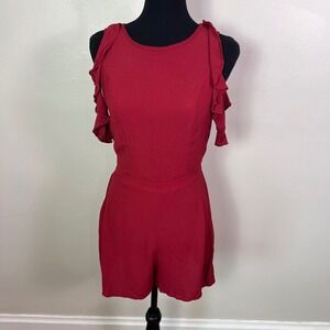 Soprano Small Red Ruffle Cold Shoulder Open Back Romper